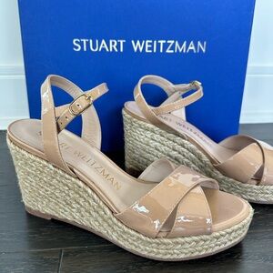STUART WEITZMAN Rosemarie patent-leather espadrille wedge sandals